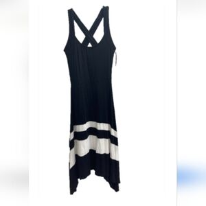Venus Navy White Knit Stretch Color Block Shark Bite Dress Maxi Small S